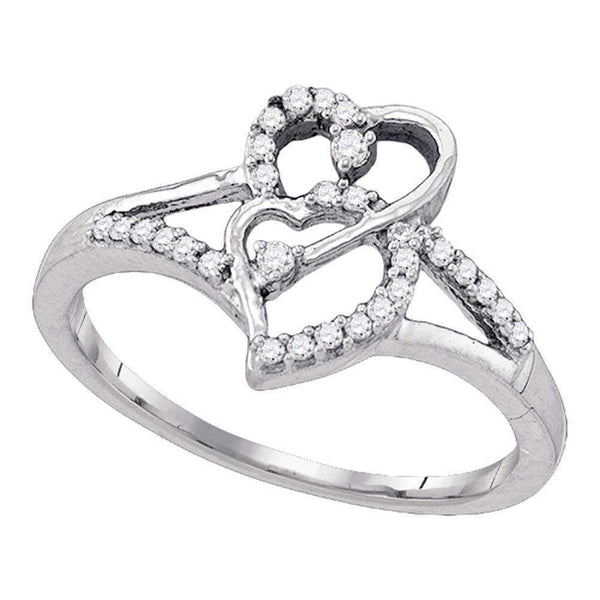 10k White Gold Women's Round Diamond Double Heart Bridal Ring - FREE Shipping (US/CA)-Gold & Diamond Heart Rings-5-JadeMoghul Inc.
