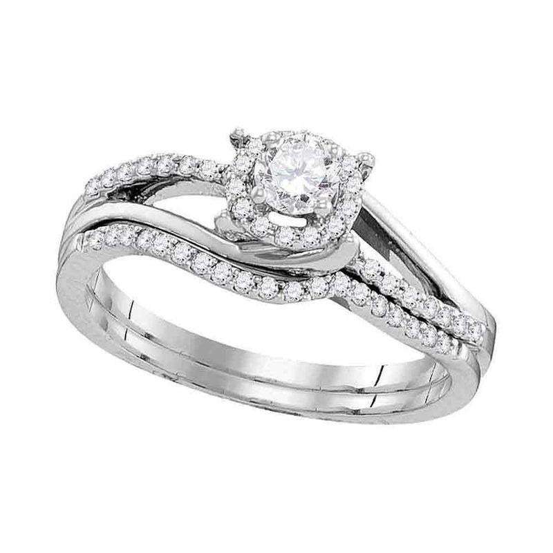 10k White Gold Women's Round Diamond Halo Wedding Ring Set - FREE Shipping (US/CA)-Gold & Diamond Wedding Ring Sets-5-JadeMoghul Inc.