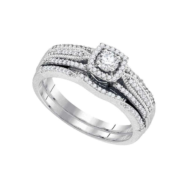 10k White Gold Women's Round Diamond Wedding Ring Set - FREE Shipping (US/CA)-Gold & Diamond Wedding Ring Sets-5-JadeMoghul Inc.