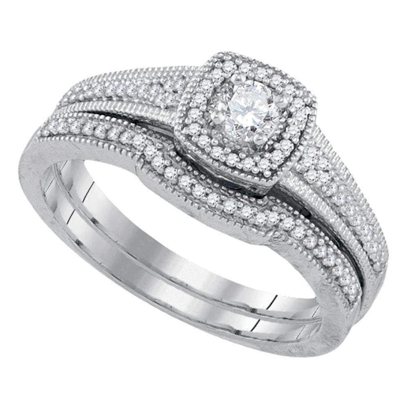 10k White Gold Women's Round Diamond Wedding Ring Set - FREE Shipping (US/CA)-Gold & Diamond Wedding Ring Sets-9-JadeMoghul Inc.