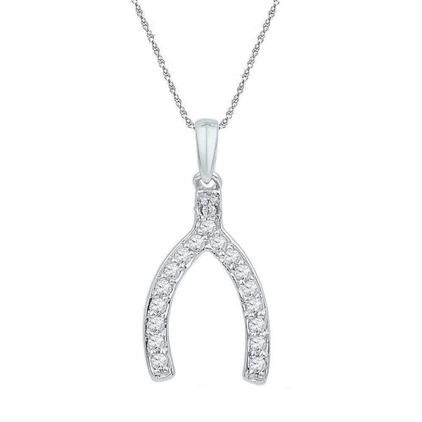 10k White Gold Women's Round Diamond Wishbone Pendant - FREE Shipping (US/CA)-Gold & Diamond Pendants & Necklaces-JadeMoghul Inc.