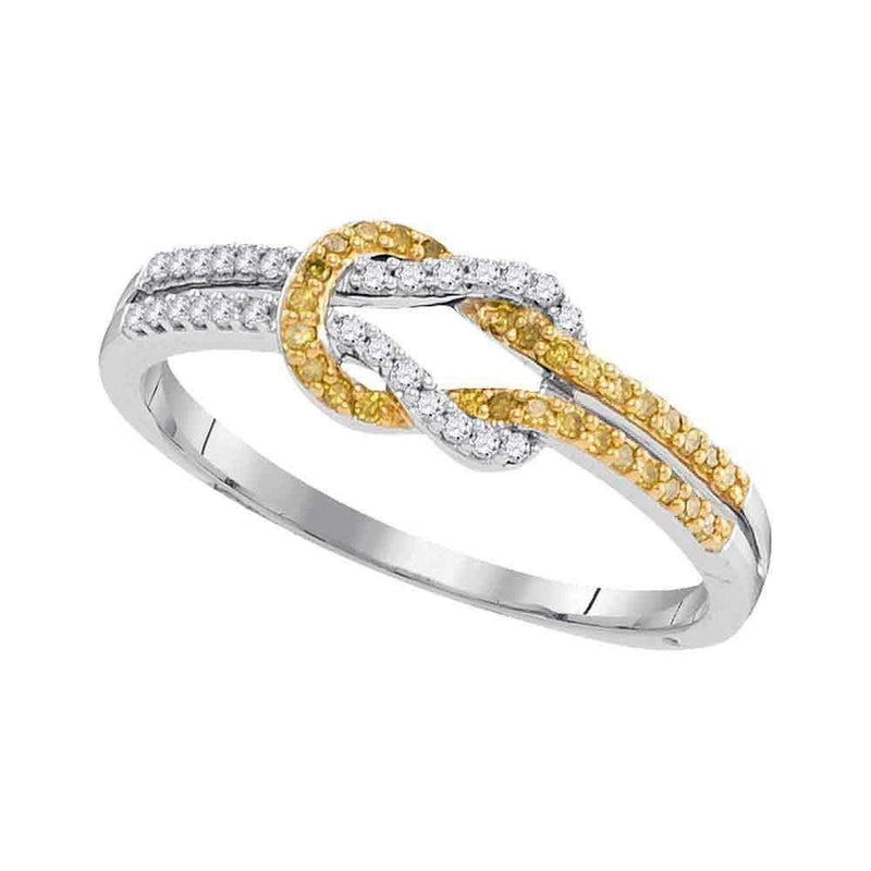 10k White Gold Women's Round Yellow Diamond Knot Lasso Ring-Gold & Diamond Fashion Rings-5-JadeMoghul Inc.