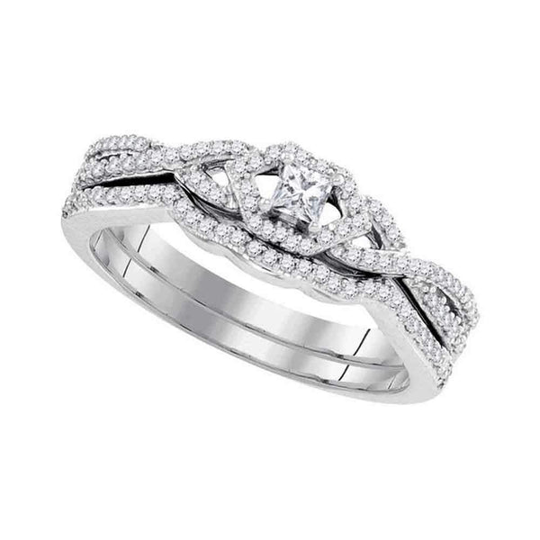 10k White Gold Women's Slender Princess Diamond Wedding Ring Set - FREE Shipping (US/CA)-Gold & Diamond Wedding Ring Sets-6.5-JadeMoghul Inc.