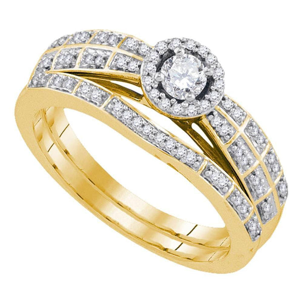 10k Yellow Gold Diamond Halo Bridal or Engagement Ring Band Set 1/3 Cttw-Gold & Diamond Wedding Jewelry-JadeMoghul Inc.