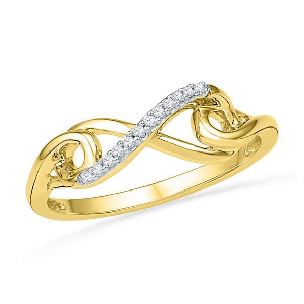 10k Yellow Gold Diamond Women's Infinity Knot Band Ring 1/20 Cttw-Gold & Diamond Rings-JadeMoghul Inc.