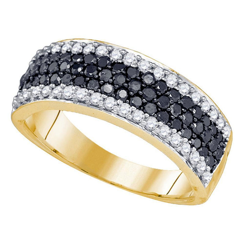 10k Yellow Gold Women's Black Color Enhanced Diamond Striped Cocktail Band Ring 1.00 Cttw-Gold & Diamond Rings-JadeMoghul Inc.