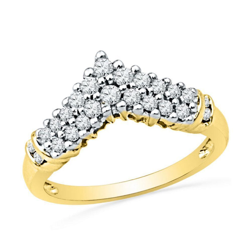 10k Yellow Gold Women's Diamond Chevron Band Ring 1/2 Cttw-Gold & Diamond Rings-JadeMoghul Inc.