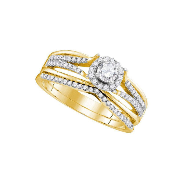 10k Yellow Gold Women's Diamond Halo Bridal or Engagement Ring Band Set 1/2 Cttw-Gold & Diamond Wedding Jewelry-JadeMoghul Inc.