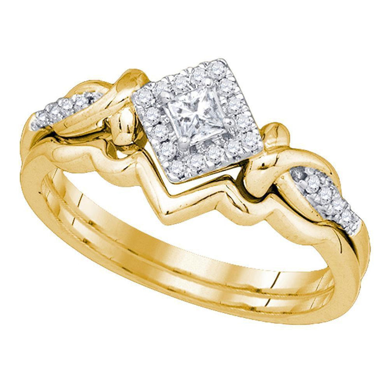 10k Yellow Gold Women's Princess Diamond Bridal or Engagement Ring Band Set 1/4 Cttw-Gold & Diamond Wedding Jewelry-JadeMoghul Inc.