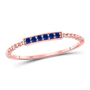 10kt Rose Gold Women's Blue Sapphire Beaded Stackable Band Ring 1/20 Cttw-Gold & Diamond Rings-JadeMoghul Inc.