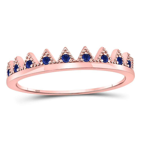 10kt Rose Gold Women's Blue Sapphire Chevron Stackable Band Ring 1/10 Cttw-Gold & Diamond Rings-JadeMoghul Inc.