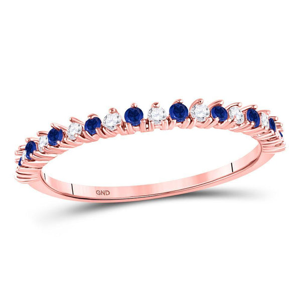 10kt Rose Gold Women's Blue Sapphire Diamond Alternating Stackable Band Ring 1/5 Cttw-Gold & Diamond Rings-JadeMoghul Inc.