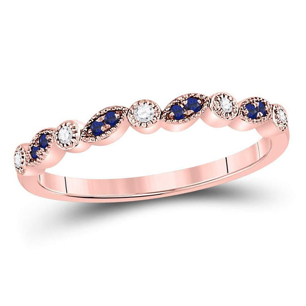 10kt Rose Gold Women's Blue Sapphire Diamond Stackable Band Ring 1/10 Cttw-Gold & Diamond Rings-JadeMoghul Inc.