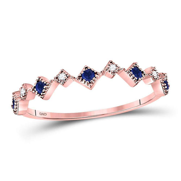 10kt Rose Gold Women's Blue Sapphire Diamond Stackable Band Ring 1/5 Cttw-Gold & Diamond Rings-JadeMoghul Inc.