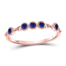 10kt Rose Gold Women's Blue Sapphire Dot Stackable Band Ring 1/5 Cttw-Gold & Diamond Rings-JadeMoghul Inc.