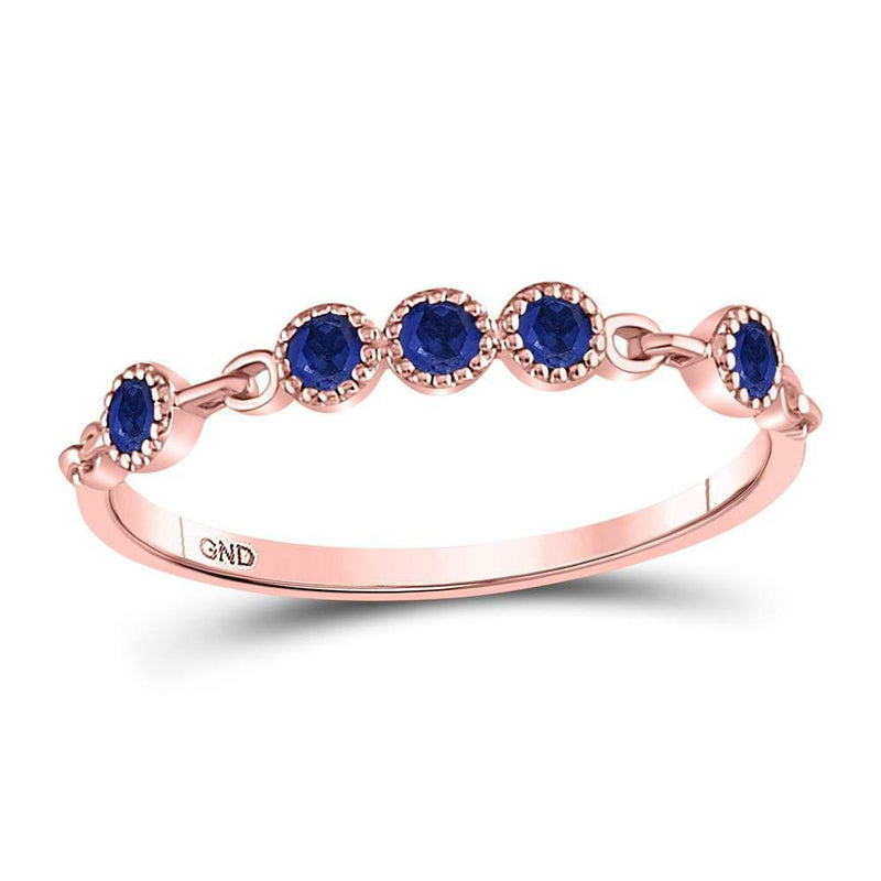 10kt Rose Gold Women's Blue Sapphire Dot Stackable Band Ring 1/5 Cttw-Gold & Diamond Rings-JadeMoghul Inc.