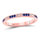 10kt Rose Gold Women's Blue Sapphire Flourished Stackable Band Ring 1/6 Cttw-Gold & Diamond Rings-JadeMoghul Inc.