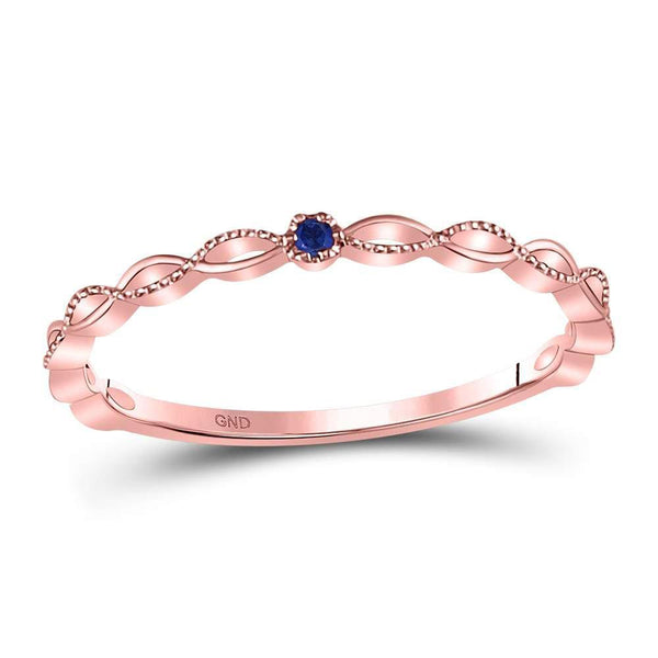 10kt Rose Gold Women's Blue Sapphire Milgrain Stackable Band Ring .01 Cttw-Gold & Diamond Rings-JadeMoghul Inc.