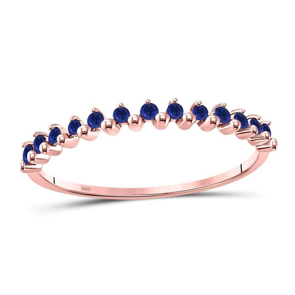 10kt Rose Gold Women's Blue Sapphire Single Row Stackable Band Ring 1/8 Cttw-Gold & Diamond Rings-JadeMoghul Inc.