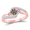 10kt Rose Gold Women's Brown Color Enhanced Diamond Cluster Double Heart Ring 1/6 Cttw-Gold & Diamond Rings-JadeMoghul Inc.