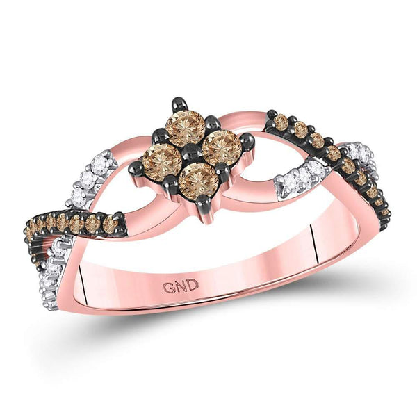 10kt Rose Gold Women's Brown Color Enhanced Diamond Cluster Twist Ring 1/2 Cttw-Gold & Diamond Rings-JadeMoghul Inc.