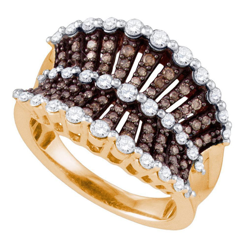 10kt Rose Gold Women's Brown Color Enhanced Diamond Concave Fashion Ring 1.00 Cttw-Gold & Diamond Rings-JadeMoghul Inc.