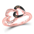10kt Rose Gold Women's Brown Color Enhanced Diamond Double Heart Ring 1/20 Cttw-Gold & Diamond Rings-JadeMoghul Inc.