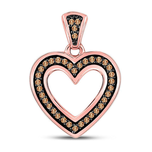 10kt Rose Gold Women's Brown Color Enhanced Diamond Heart Pendant 1/10 Cttw-Gold & Diamond Pendants & Necklaces-JadeMoghul Inc.