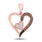 10kt Rose Gold Women's Brown Color Enhanced Diamond Heart Pendant 1/8 Cttw-Gold & Diamond Pendants & Necklaces-JadeMoghul Inc.