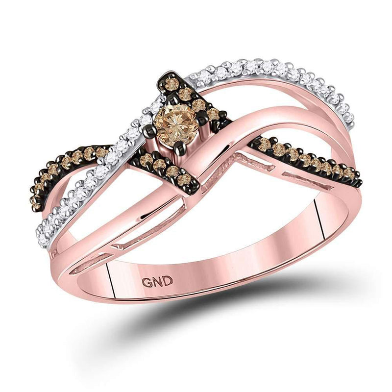10kt Rose Gold Women's Brown Color Enhanced Diamond Solitaire Ring 1/4 Cttw-Gold & Diamond Rings-JadeMoghul Inc.