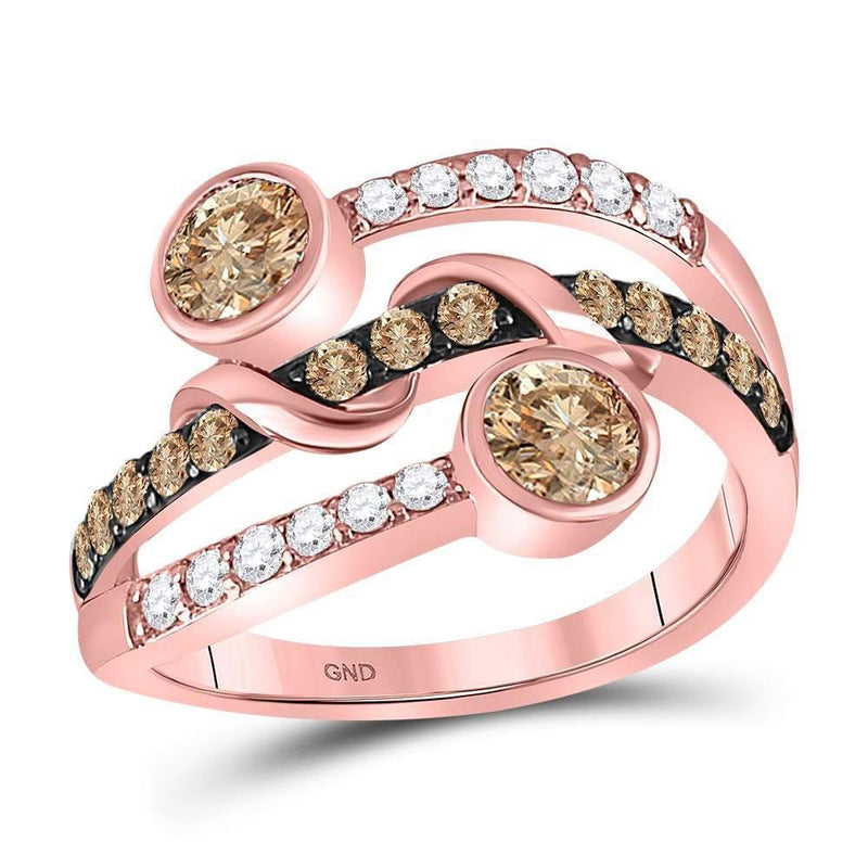 10kt Rose Gold Women's Brown Color Enhanced Diamond Strand Band Ring 1.00 Cttw-Gold & Diamond Rings-JadeMoghul Inc.