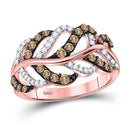 10kt Rose Gold Women's Brown Color Enhanced Diamond Vine Leaf Ring 5/8 Cttw-Gold & Diamond Rings-JadeMoghul Inc.