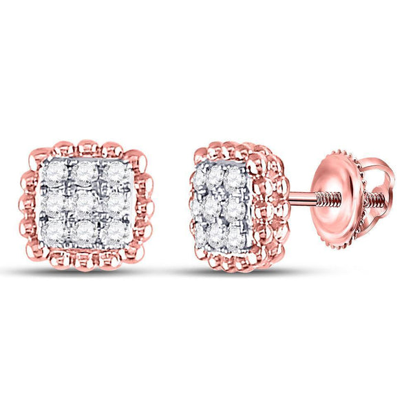 10kt Rose Gold Women's Diamond Beaded Frame Cluster Earrings 1/4 Cttw-Gold & Diamond Earrings-JadeMoghul Inc.
