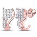 10kt Rose Gold Women's Diamond Half J Hoop Earrings 3/8 Cttw-Gold & Diamond Earrings-JadeMoghul Inc.