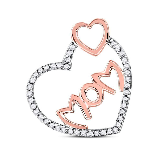 10kt Rose Gold Women's Diamond Mom Mother Double Heart Pendant 1/5 Cttw-Gold & Diamond Pendants & Necklaces-JadeMoghul Inc.