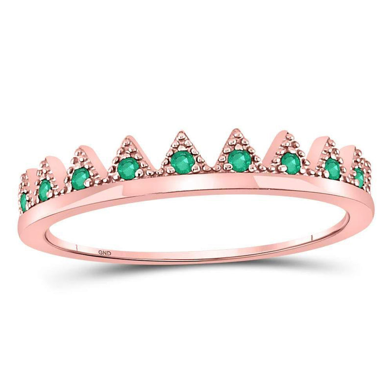 10kt Rose Gold Women's Emerald Chevron Stackable Band Ring 1/10 Cttw-Gold & Diamond Rings-JadeMoghul Inc.