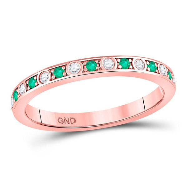 10kt Rose Gold Women's Emerald Diamond Alternating Stackable Band Ring 1/4 Cttw-Gold & Diamond Rings-JadeMoghul Inc.
