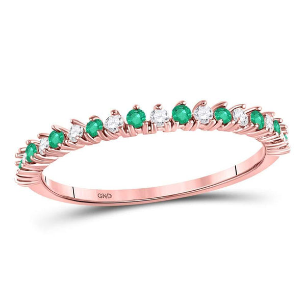 10kt Rose Gold Women's Emerald Diamond Single Row Stackable Band Ring 1/5 Cttw-Gold & Diamond Rings-JadeMoghul Inc.