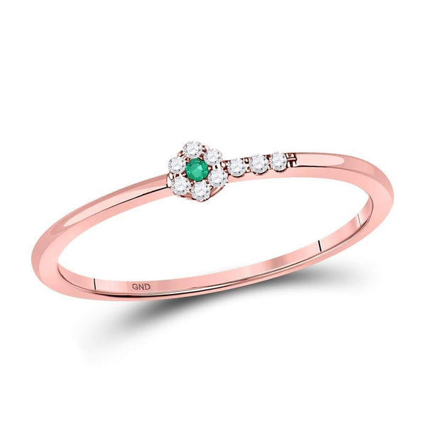 10kt Rose Gold Women's Emerald Diamond Slender Stackable Band Ring 1/20 Cttw-Gold & Diamond Rings-JadeMoghul Inc.