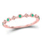 10kt Rose Gold Women's Emerald Dot Flower Stackable Band Ring 1/12 Cttw-Gold & Diamond Rings-JadeMoghul Inc.
