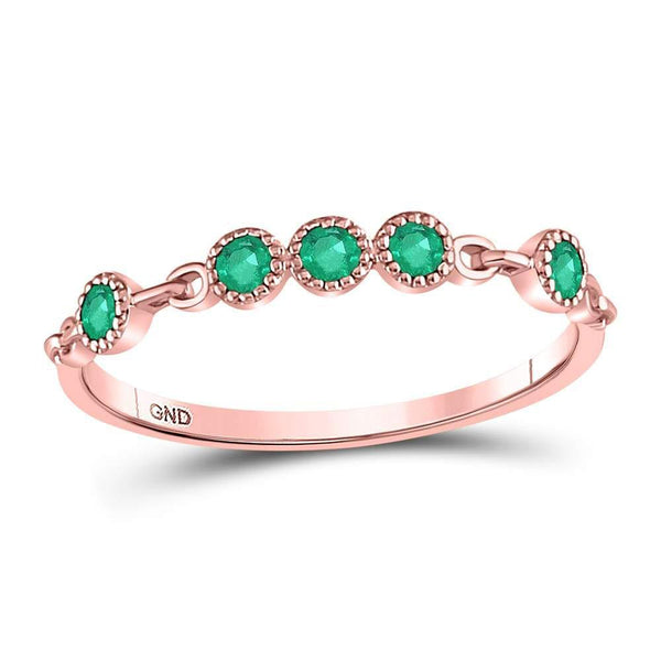 10kt Rose Gold Women's Emerald Dot Stackable Band Ring 1/20 Cttw-Gold & Diamond Rings-JadeMoghul Inc.