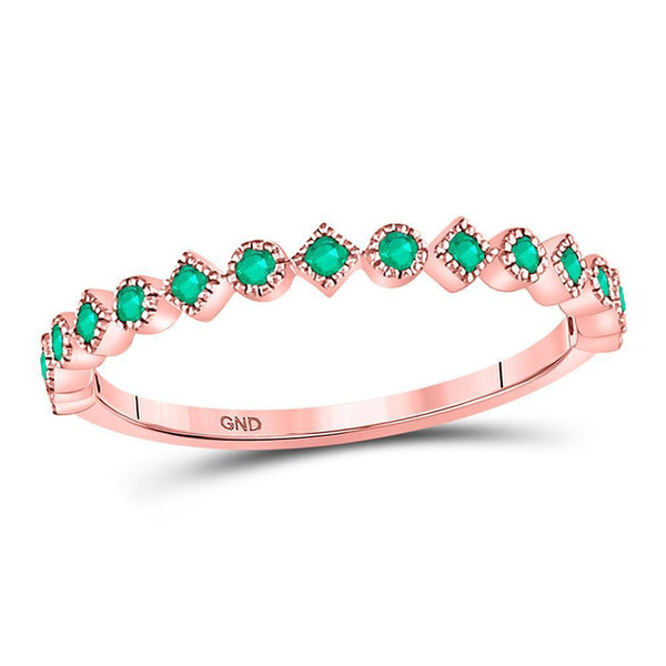 10kt Rose Gold Women's Emerald Dot Stackable Band Ring 1/5 Cttw-Gold & Diamond Rings-JadeMoghul Inc.