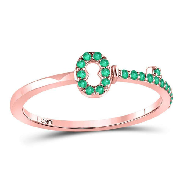 10kt Rose Gold Women's Emerald Key Stackable Band Ring 1/5 Cttw-Gold & Diamond Rings-JadeMoghul Inc.