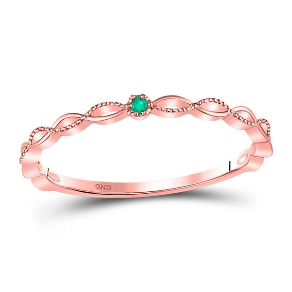 10kt Rose Gold Women's Emerald Solitaire Milgrain Stackable Band Ring .01 Cttw-Gold & Diamond Rings-JadeMoghul Inc.
