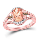 10kt Rose Gold Women's Oval Lab-Created Morganite Solitaire Diamond Ring 2.00 Cttw-Gold & Diamond Rings-JadeMoghul Inc.