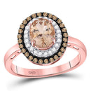 10kt Rose Gold Women's Oval Morganite Solitaire Diamond Fashion Ring 1-1/2 Cttw-Gold & Diamond Rings-JadeMoghul Inc.