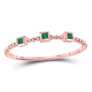 10kt Rose Gold Women's Princess Emerald Beaded 3-stone Stackable Band Ring .03 Cttw-Gold & Diamond Rings-JadeMoghul Inc.