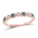 10kt Rose Gold Women's Princess Emerald Diamond Dot Milgrain Stackable Band Ring 1/8 Cttw-Gold & Diamond Rings-JadeMoghul Inc.