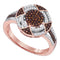 10kt Rose Gold Women's Red Color Enhanced Diamond Circle Cluster Ring 1/3 Cttw-Gold & Diamond Rings-JadeMoghul Inc.