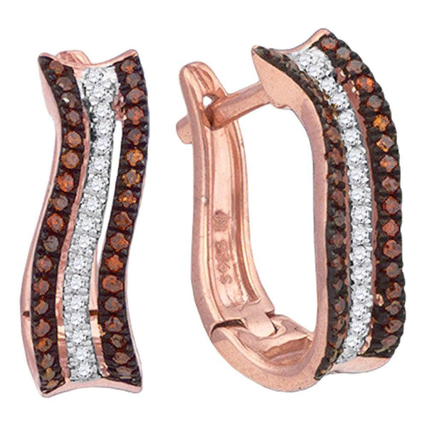 10kt Rose Gold Women's Red Color Enhanced Diamond Curved Hoop Earrings 1/4 Cttw-Gold & Diamond Earrings-JadeMoghul Inc.